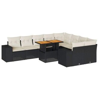vidaXL Vidaxl - 10 Piece Garden Sofa Set with Cushions Black Poly Rattan Acacia