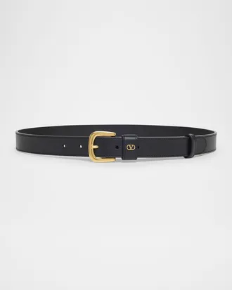 Valentino Garavani VLogo Calfskin Leather Belt, 25mm