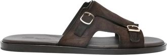 Santoni Slides met gespdetail - Heren - Sandalen - Bruin - 42 1/2 EU - Leer - Schoenen