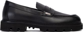Collegium Lug Sole Penny Loafer in Nero Leather at Nordstrom, Size 14Us