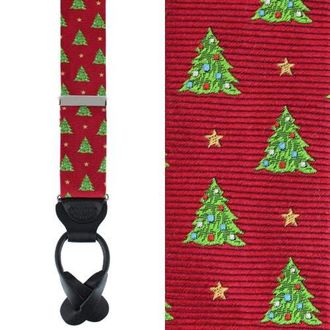 Trafalgar Store Oh Christmas Tree Novelty Silk Button End Suspenders in Red at Nordstrom