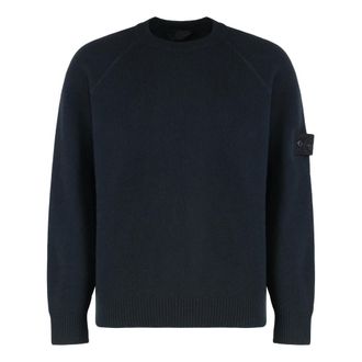 Stone Island Cashmere Knitwear, male, Blue, M, Crewneck Jumper with Raglan Sleeves