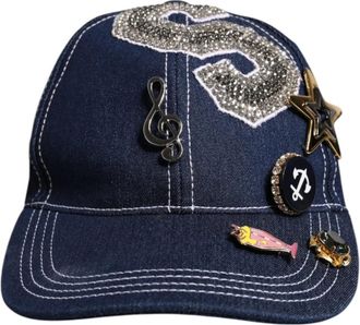 Dolce & Gabbana Baseballpet met kristalversiering - Heren - Petten - Blauw - ONE Size - Katoen - Accessoires