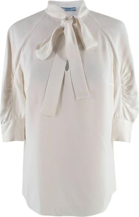 Prada V-Neck Ruched Sleeve Pussybow Blouse Size S