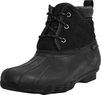 Skechers Womens Pond-Lil Puddles-Mid Quilted Lace Up Duck Boot with Waterproof Outsole Rain, Black/Black, 6 UK
