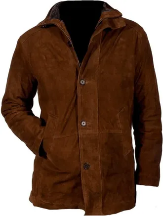 Generic Mens Classic Vintage Brown Suede Leather Cafe Racer Long 3 Quarter Coat (as8, alpha, x_l, regular, regular)