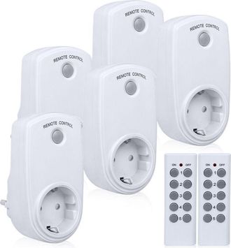 OEM [nunca Usado] Juego De 5 Enchufes Inteligentes, Enchufe Inal&aacute;mbrico Con Control Remoto, 2 Mandos A Distancia, 2 Pilas Incluidas, Alcance De 30 M, Cont