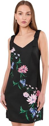 CeCe by Cynthia Steffe Bow Strap Placement Print Midi Dress Womens Dress Rich Black : XL, Polyester