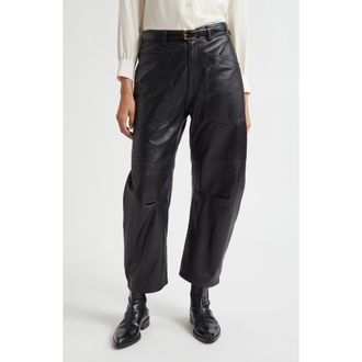 Nili Lotan Shon Barrel Leg Leather Pants in Black at Nordstrom, Size 4