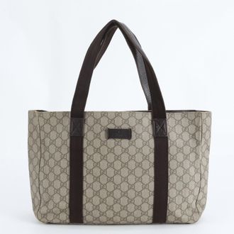 Gucci Beige Brown Leather Coated Canvas Handbag Tote Bag (Pre-Owned)