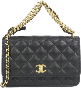 Chanel Black Grained Calfskin Chain/Shoulder Wallet (Pre-Owned)