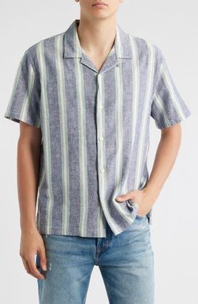 Treasure & Bond Linen & Cotton Camp Shirt in Blue Trevor Stripe at Nordstrom Rack, Size Medium