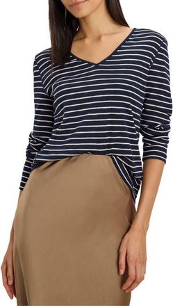 Nic+Zoe Striped V Neck T-Shirt in Indigo Multi at Nordstrom, Size Xx-Large