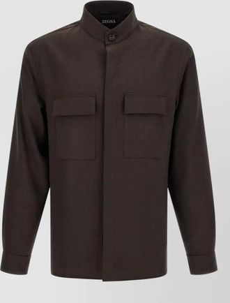 Ermenegildo Zegna oasi lino stand collar buttoned overshirt