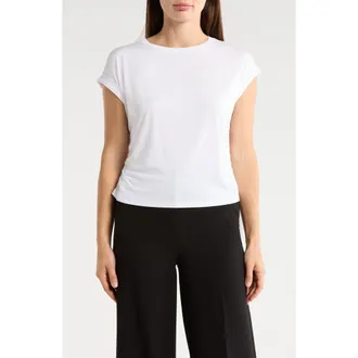 T Tahari Cuffed Short Sleeve Ruched T-Shirt in Bright White at Nordstrom Rack, Size X-Large