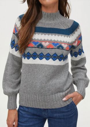 Michael Stars Pernille Turtleneck Fair Isle Sweater In Grey