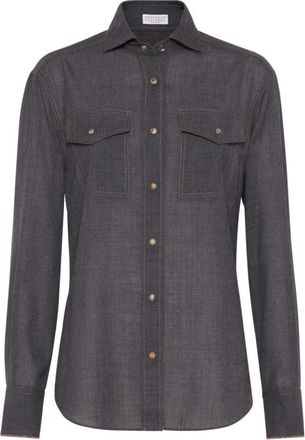 Brunello Cucinelli Wool Organza Shirt - Dames - Overhemden - Grijs - L - Organza - Overhemden