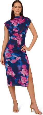 Adrianna Papell Womens Print Mesh Draped Dress - Multicolour - Size Medium