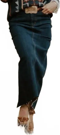 Tribal High Back Slit Maxi Skirt In Dark Denim