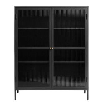 DRAWER Alacena de 2 puertas de vidrio estriado y metal H140cm - Negro