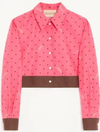 Valentino Muslin Starry Signature Shirt with Star-Print Woman CORAL/CHOCOLATE 36