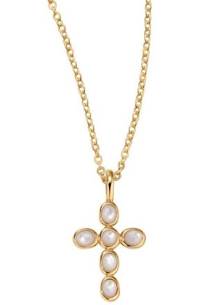Made by Mary Mother of Pearl Cross Charm Necklace in Gold Vermeil at Nordstrom
