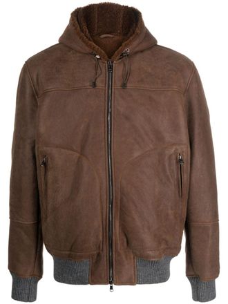 Barba hooded shearling-lining bomber jacket - Brown
