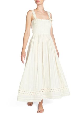 Robin Piccone Jo Maxi Dress Womens Ecru Lace Trim Smocked Square Neck FROG348