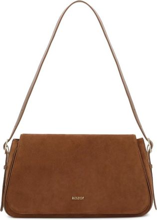 Kazar Lichtbruine su&egrave;de handtas met KAZAR-logo - Dames - Schoudertassen - Bruin - ONE Size - Su&egrave;de - Tassen