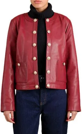 Bagatelle Genuine Leather Collarless Lady Jacket in Oxblood at Nordstrom Rack, Size X-Small