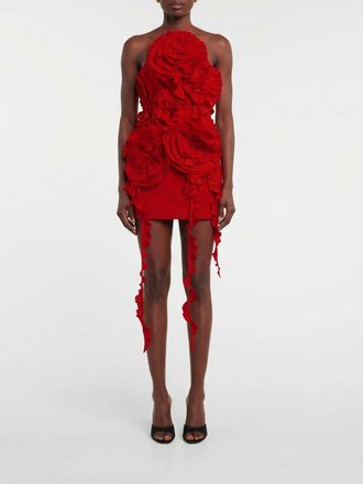 Blumarine Taffeta Mini Sheath Dress with Ruffles and Halter Neck