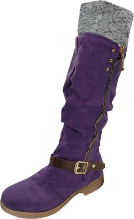 Generic Ladies Mid Calf Boots Low Heel Casual Ladies Long Booties Stylish Round Toe Side Zipper Buckle Vintage Wide Fit Riding Boots Outdoor Walking