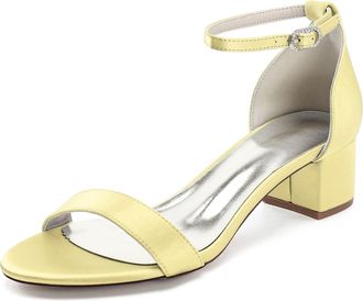 Generic Satin Bridal Shoes Womens Ankle Strap Low Block Heels Wedding Dress Shoe Formal Evening Prom Party Shoes 4.5Cm,Yellow,10 UK
