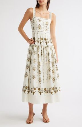 Moon River Print Sleeveless Midi Dress in Beige Multi at Nordstrom, Size Large