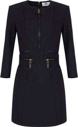 Elisabetta Franchi Mini Jurk Double Crepe met Rits - Dames - Korte kleedjes - Zwart - S - Leer - Kleedjes