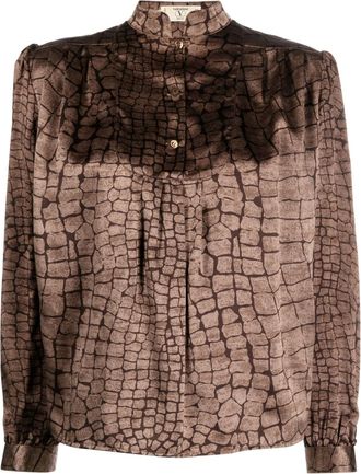 Valentino Garavani 1980s geometric-print silk blouse - women - Silk - 42 - Brown