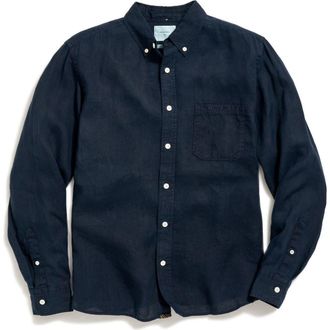 Billy Reid Tuscumbia Standard Fit Linen Button-Down Shirt in Carbon Blue at Nordstrom, Size X-Large