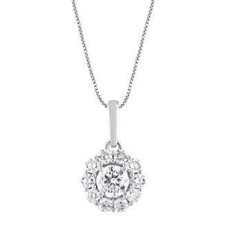 Grown Brilliance 14K White Gold 0.50 CTTW LAB GROWN Diamond Round Halo Pendant Necklace (G-H, SI1-SI2), 18