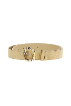 Jacquemus Beige Suede Leather Belt with Two-Tone Metal Buckle