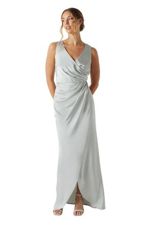Coast Ruched Waist Detail Satin Bridesmaid Dress, 14, sage