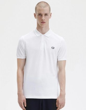 Fred Perry Mens Fred Perry Mens Plain Signature Polo Shirt - Dusty Blue/Laurel Wreath Green 08C - White - Size: 38
