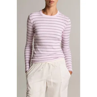 Vince Stripe Rib Top in Light Heather Slipper Rose at Nordstrom, Size Xx-Small
