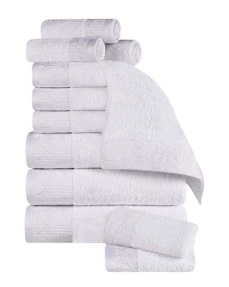 Superior Wisteria Cotton 12Pc Assorted Towel Set With Floral Bohemian Embroidered Jacquard Border