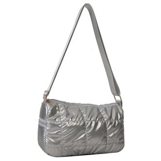 Generic Women Fashion Crossbody Bag Solid Color Quilted Stylish Sling Bag Adjustable Strap Casual Plaid Handbag Large Capacity for Autumn Winter (Silver)