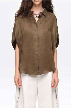 Bimba & Lola Draped Cape Shirt in Khaki at Nordstrom, Size Xx-Small