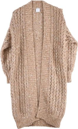 Eleventy Womens Long Lam&eacute; Cardigan - Beige/White
