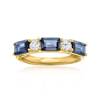 Ross-Simons London Blue Topaz and. Lab-Grown Diamond Ring in 18kt Gold Over Sterling