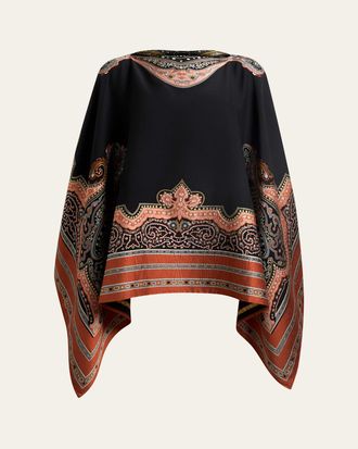 Etro Silk-Blend Poncho Top with Fil-Coupe Embroidery