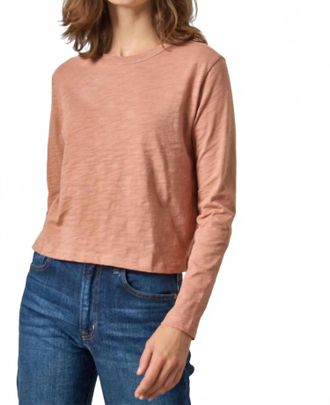 Lilla P Long Sleeve Cropped Boyfriend Tee In Carob