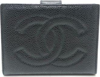 Chanel Black Grained Calfskin Long Wallet (Bi-Fold) (Pre-Owned)